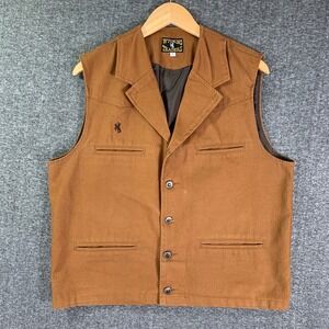 Wyoming Traders Vest Men Large Brown Canvas Western Cowboy Rodeo Gaucho